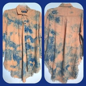 Thrill Junior 2XL Button Up Denim Tie Dye Shirt 🤎💙